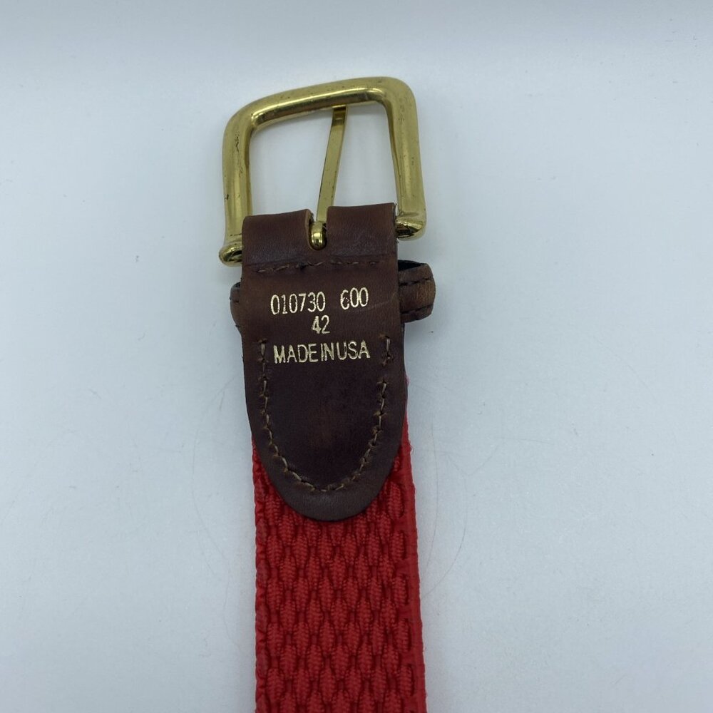 Red Woven Stretch Belt w/ Leather Tabs Men's Size 42 Made in USA - Picture 6 of 11